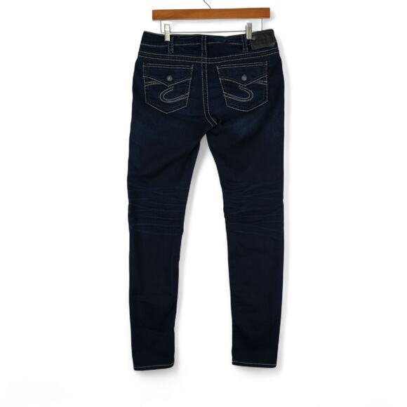 Silver Jeans Womens 31x31 Blue Dark Wash Suki Mid Super Skinny Flap Pocket - Picture 2 of 14